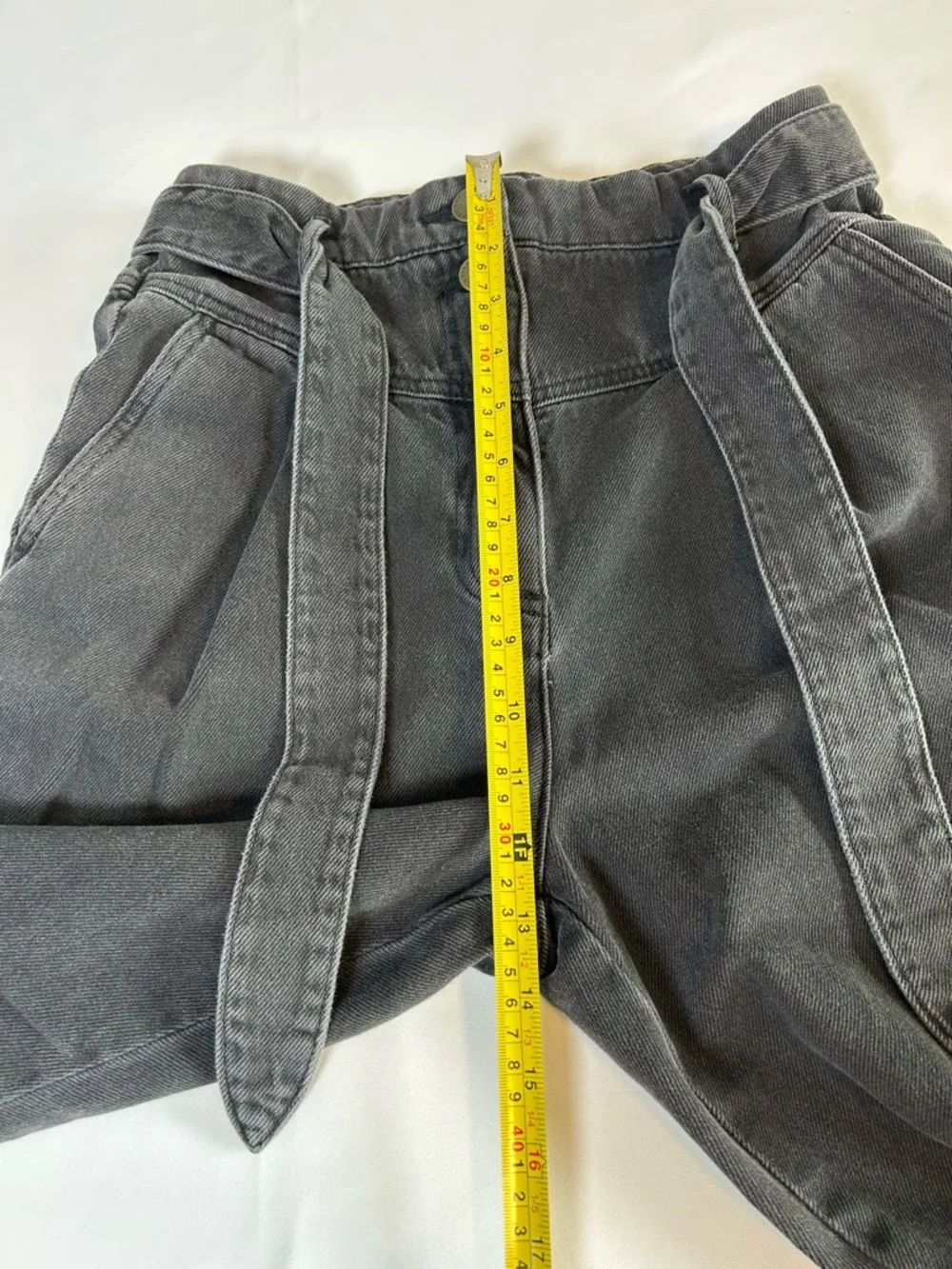 & other stories black high waist jeans size 4 belted cropped straight leg - Picture 7 of 12